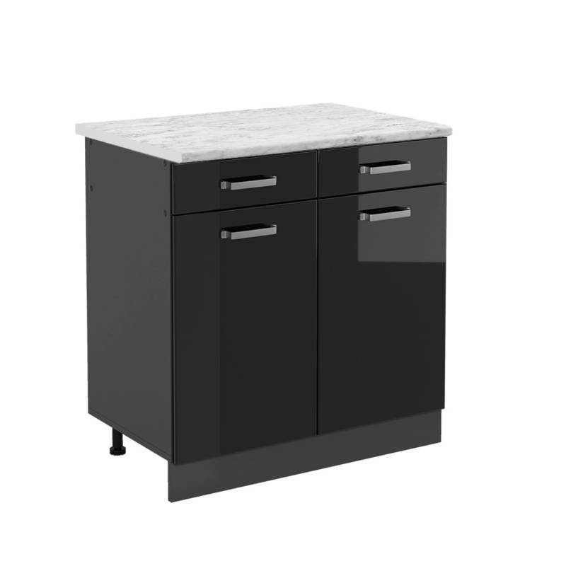Vicco Schubladenunterschrank R-Line Schwarz Hochglanz 80 cm AP Marmor von Vicco