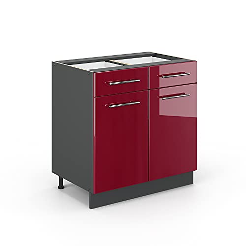 Vicco Küchenunterschrank Fame-Line, Bordeaux Hochglanz/Anthrazit, 80 cm ohne Arbeitsplatte von Vicco