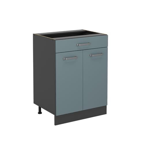 Vicco Küchenunterschrank R-Line, Blau-Grau/Anthrazit, 60 cm mit Schublade, ohne Arbeitsplatte von Vicco