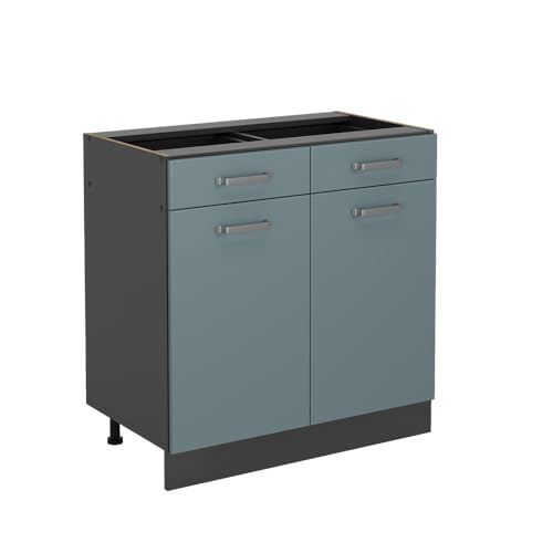 Vicco Küchenunterschrank R-Line, Blau-Grau/Anthrazit, 80 cm ohne Arbeitsplatte von Vicco