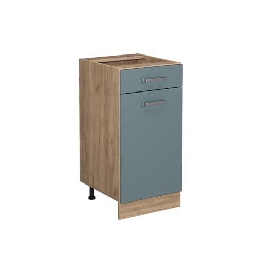 Vicco Küchenunterschrank R-Line, Blau-Grau/Goldkraft Eiche, 40 cm ohne Arbeitsplatte von Vicco