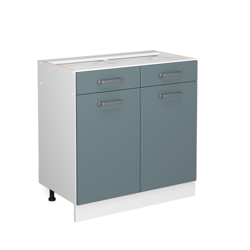 Vicco Küchenunterschrank R-Line, Blau-Grau/Weiß, 80 cm mit Arbeitsplatte von Vicco