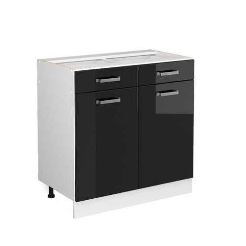 Vicco Küchenunterschrank R-Line, Schwarz Hochglanz/Weiß, 80 cm ohne Arbeitsplatte von Vicco