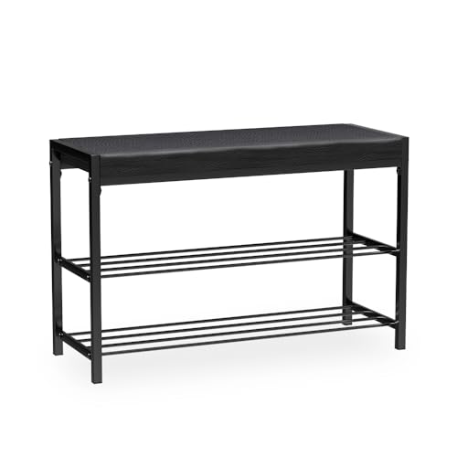 Vicco Schuhbank Borneo, Sitzbank mit Stauraum, Schwarz, 80 x 52 cm von Vicco