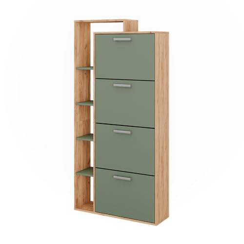 Vicco Schuhkipper Orlando, Goldkraft Eiche/Grün, 80 x 166.1 cm mit 4 Fächern von Vicco
