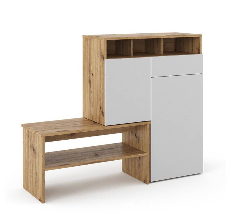 Vicco Schuhschrank Selena, Eiche/Weiß, 125 x 102 cm mit Sitzbank von Vicco