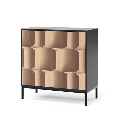 Vicco Sideboard Eliza, Schwarz/Eiche, 80 x 40 cm mit 2 Türen von Vicco
