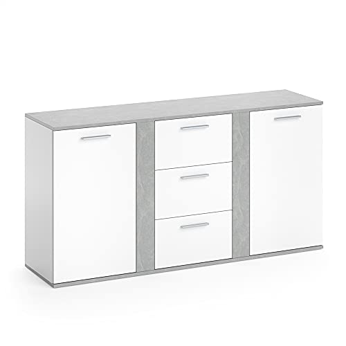 Vicco Sideboard Novelli, Beton/Weiß, 155 x 80 cm mit Schubladen von Vicco