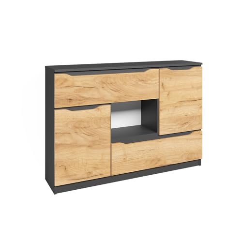 Vicco Kommode Ruben, Anthrazit/Goldkraft Eiche, 120 x 84 cm mit Schubladen von Vicco