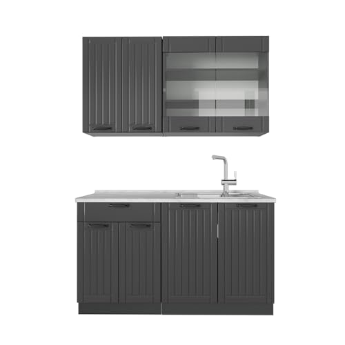 Vicco Singleküche Fame-Line, Dunkelgrau, 140 cm, AP Marmor von Vicco