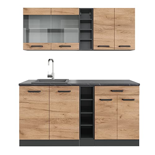 Vicco Singleküche R-Line, Goldkraft Eiche/Anthrazit, 160 cm, AP Anthrazit von Vicco