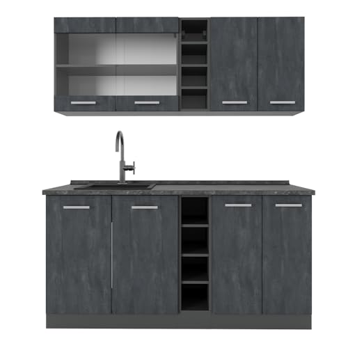 Vicco Singleküche R-Line, Küchenzeile Single, Schwarz Beton/Anthrazit, 160 cm AP Anthrazit von Vicco