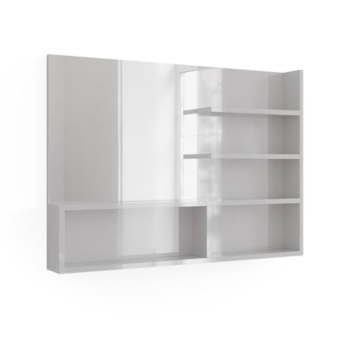 Vicco Spiegelregal Weiß Hochglanz 89,8 x 65 cm, moderner Badspiegel mit Ablagen von Vicco