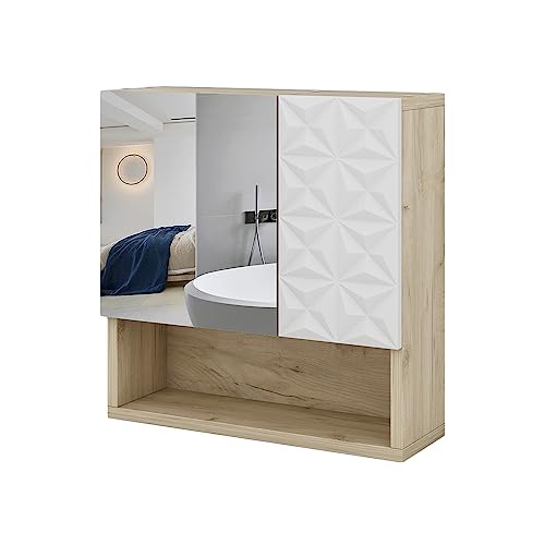 Vicco Badspiegelschrank Weiß Edge 54x55x17 cm - Badezimmerschrank mit Spiegel, Zwei Türen bieten verdeckten Stauraum für Pflegeprodukte & Handtücher von Vicco