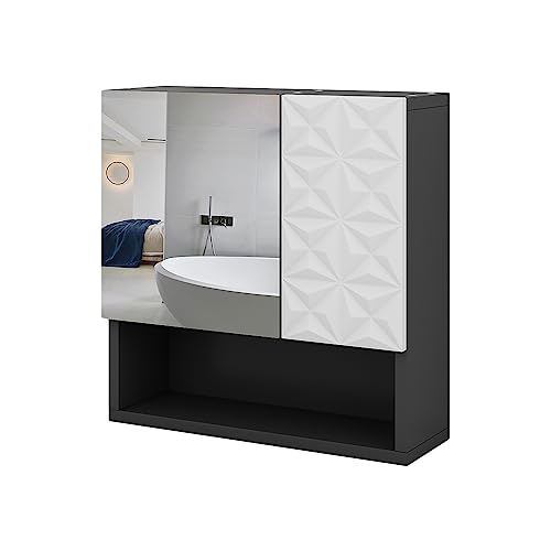 Vicco Badspiegelschrank Schwarz Edge 54x55x17 cm - Badezimmerschrank mit Spiegel, Zwei Türen bieten verdeckten Stauraum für Pflegeprodukte & Handtücher von Vicco