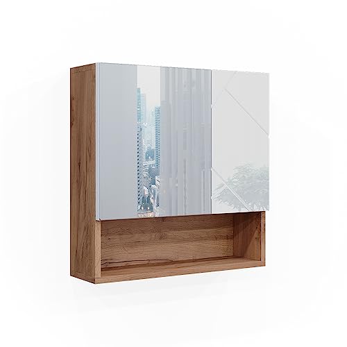 Vicco Bad Spiegelschrank Irma, Eiche/Weiß Hochglanz, 54 x 55 cm von Vicco