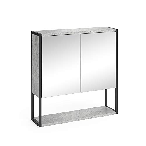 Vicco Bad Spiegelschrank Fyrk, Beton/Schwarz, 60 x 60 cm von Vicco