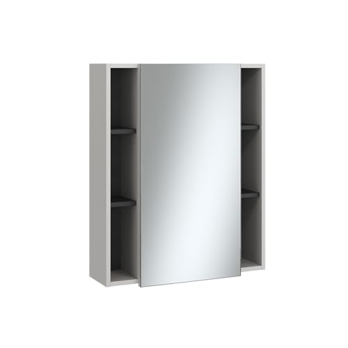 Vicco Bad Spiegelschrank Gerta, Grau/Schwarz, 65 x 80 cm mit Tür und offenen Fächern von Vicco