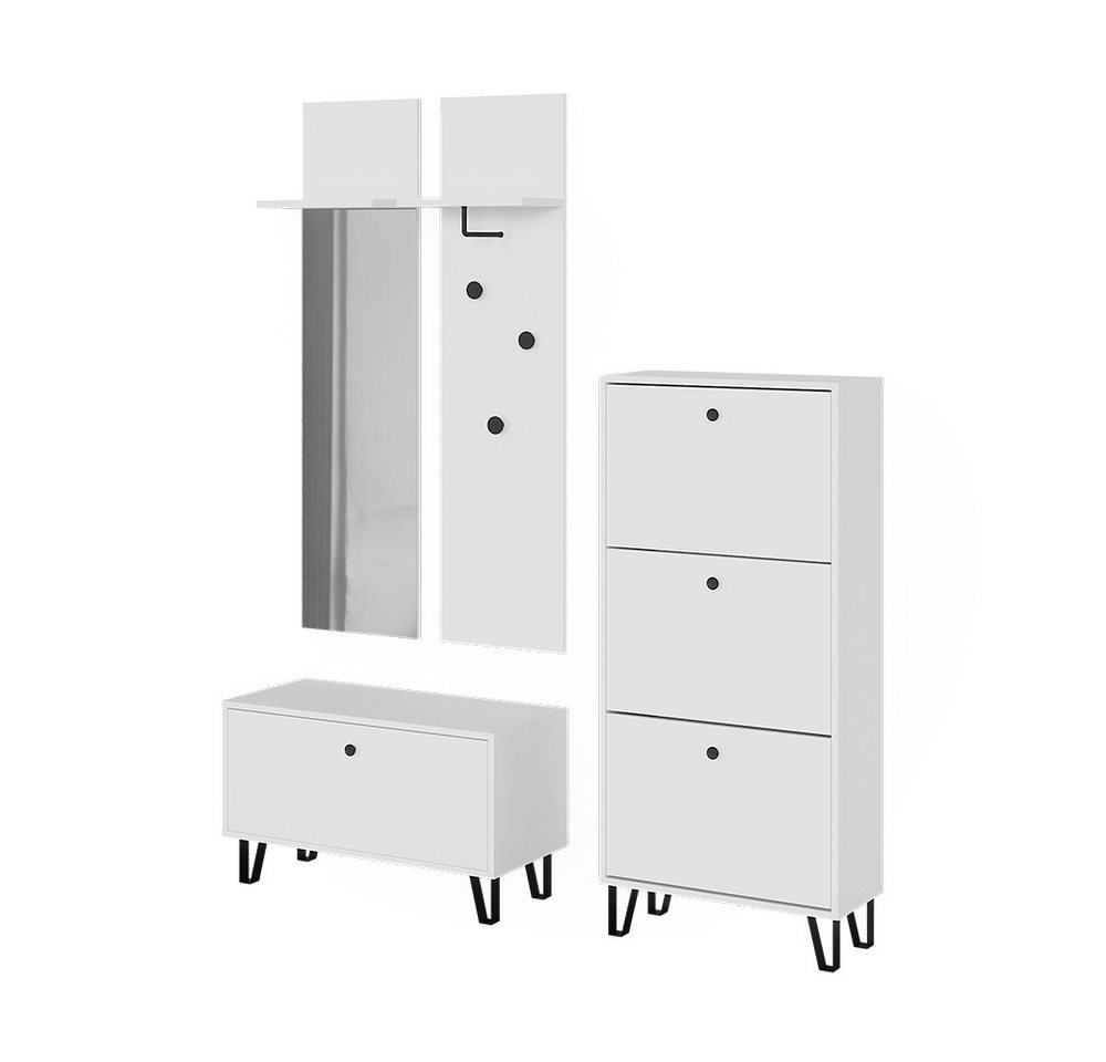 Vicco Spiegelschrank Siri, Weiß, Set mit Wandgarderobe, Schuhbank und Schuhschrank Vicco Spiegelschrank Siri, Weiß, Set mit Wandgarderobe, Schuhbank und Schuhschrank von Vicco