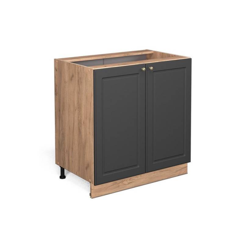 Vicco Spülenunterschrank Fame-Line, Anthrazit-Gold/Eiche, 80 cm mit Regal, ohne Arbeitsplatte von Vicco