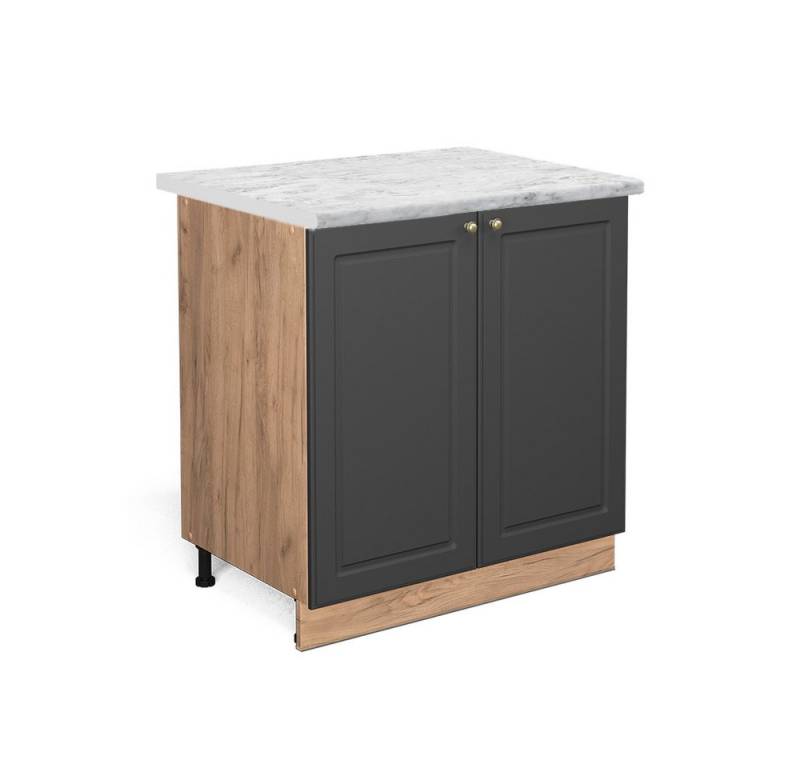 Vicco Spülenunterschrank Fame-Line, Anthrazit-Gold/Goldkraft Eiche, 80 cm mit Regal, AP Marmor von Vicco