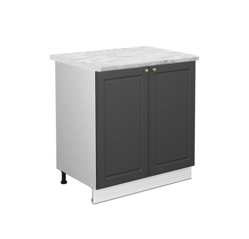 Vicco Spülenunterschrank Fame-Line, Anthrazit-Gold/Weiß, 80 cm mit Regal, AP Marmor von Vicco