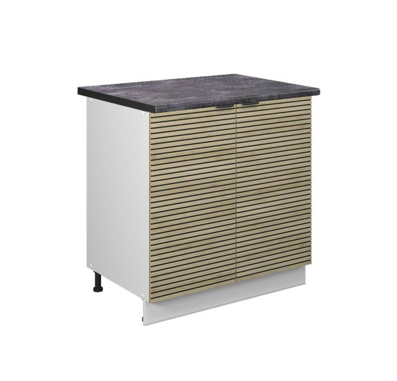 Vicco Spülenunterschrank Fame-Line, Eiche Paneel/Weiß, 80 cm mit Regal, AP Anthrazit von Vicco
