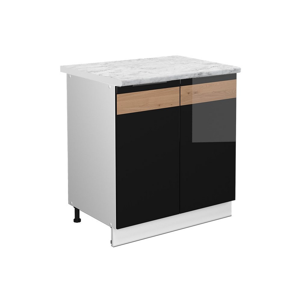 Vicco Spülenunterschrank Fame-Line, Schwarz Eiche hochglanz/Weiß, 80 cm mit Regal, AP Marmor Vicco Spülenunterschrank Fame-Line, Schwarz Eiche hochglanz/Weiß, 80 cm mit Regal, AP Marmor von Vicco