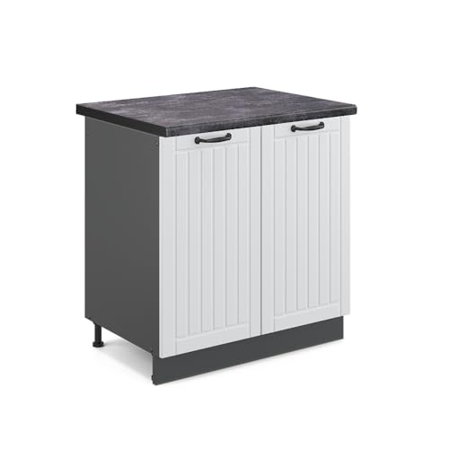 Vicco Spülenunterschrank Fame-Line, Weiß Landhaus/Anthrazit, 80 cm, AP Anthrazit von Vicco
