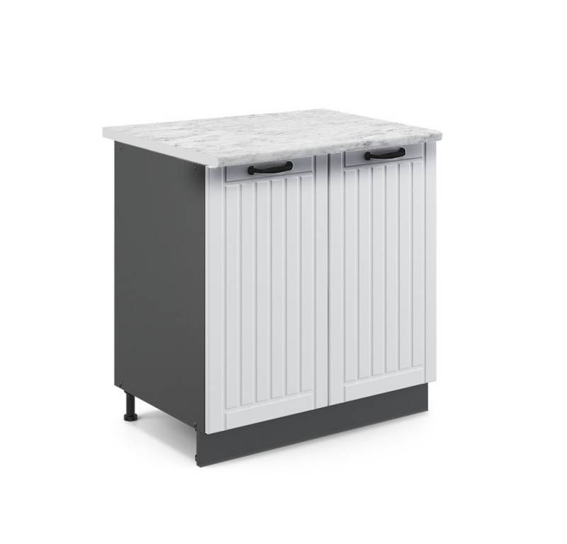 Vicco Spülenunterschrank Fame-Line, Weiß Landhaus/Anthrazit, 80 cm mit Regal, AP Marmor von Vicco