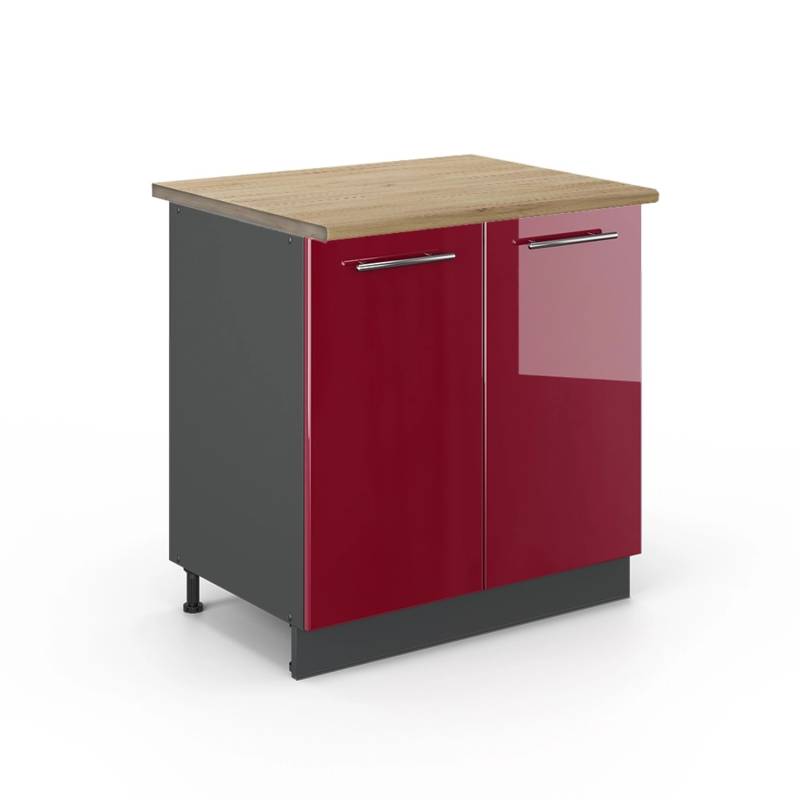 Vicco Spülenunterschrank Fame-Line Bordeaux Hochglanz/Anthrazit 80 cm mit Regal AP Eiche von Vicco