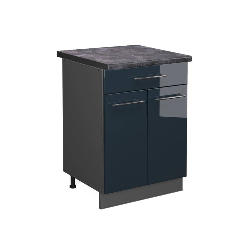 Vicco Spülenunterschrank Fame-Line Dunkelblau Hochglanz/Anthrazit 80 cm AP Eiche von Vicco