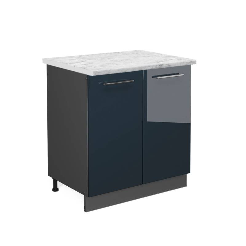 Vicco Spülenunterschrank Fame-Line Dunkelblau Hochglanz/Anthrazit 80 cm AP Marmor von Vicco