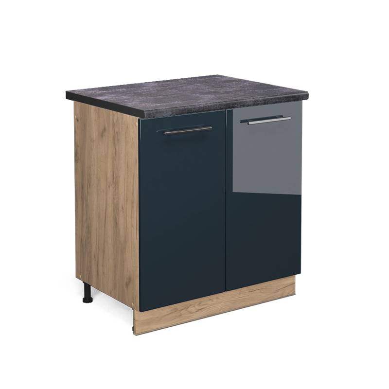 Vicco Spülenunterschrank Fame-Line Dunkelblau Hochglanz/Goldkraft Eiche 80 cm AP Anthrazit von Vicco