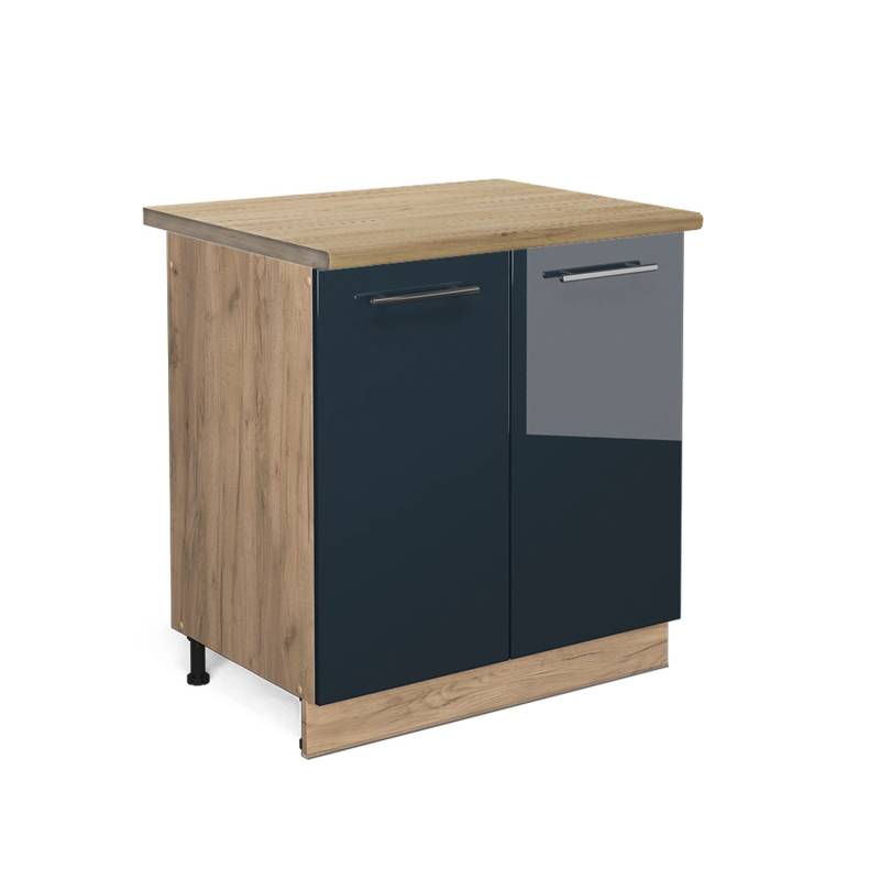 Vicco Spülenunterschrank Fame-Line Dunkelblau Hochglanz/Goldkraft Eiche 80 cm AP Eiche von Vicco