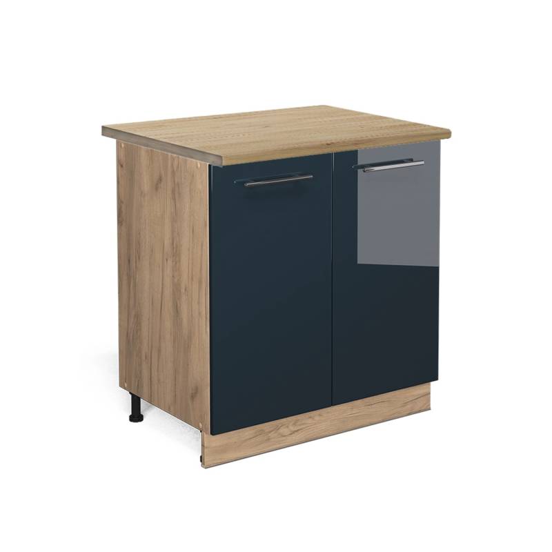Vicco Spülenunterschrank Fame-Line Dunkelblau Hochglanz/Goldkraft Eiche 80 cm mit Regal AP Eiche von Vicco