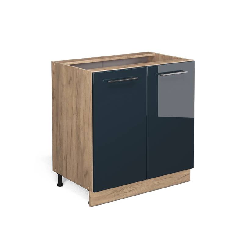 Vicco Spülenunterschrank Fame-Line Dunkelblau Hochglanz/Goldkraft Eiche 80 cm mit Regal ohne Arbeitsplatte von Vicco