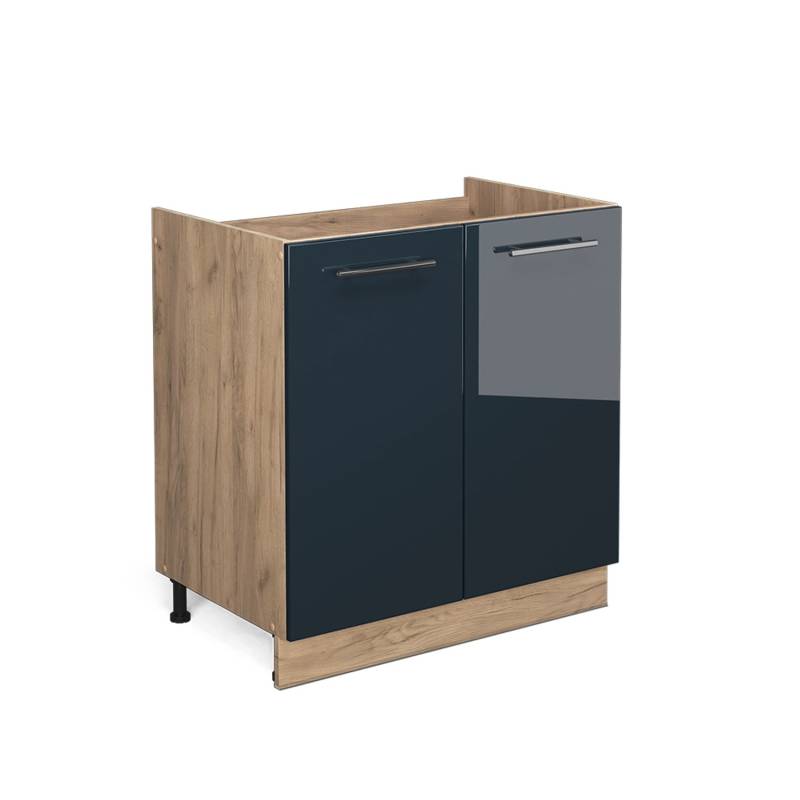Vicco Spülenunterschrank Fame-Line Dunkelblau Hochglanz/Goldkraft Eiche 80 cm ohne Arbeitsplatte von Vicco
