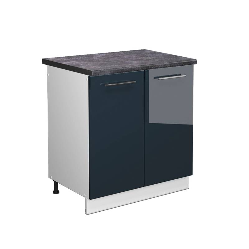 Vicco Spülenunterschrank Fame-Line Dunkelblau Hochglanz/Weiß 80 cm AP Anthrazit von Vicco