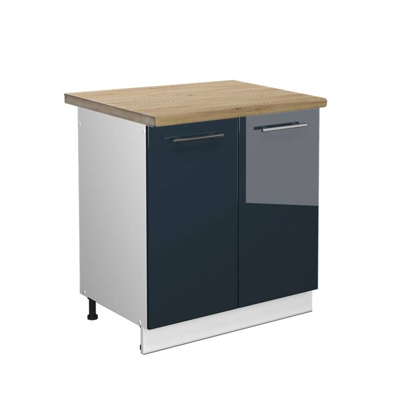 Vicco Spülenunterschrank Fame-Line Dunkelblau Hochglanz/Weiß 80 cm AP Eiche von Vicco