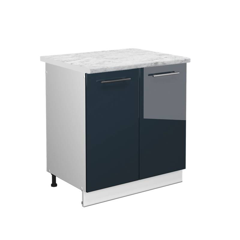 Vicco Spülenunterschrank Fame-Line Dunkelblau Hochglanz/Weiß 80 cm AP Marmor von Vicco