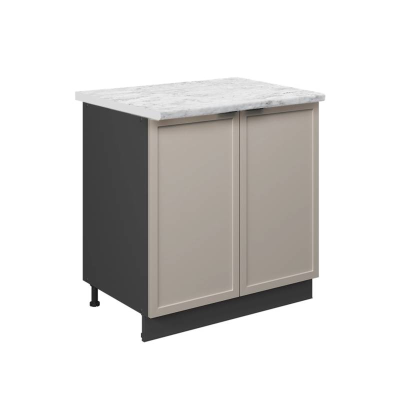 Vicco Spülenunterschrank Fame-Line GrauBeige 80 cm mit Regal AP Marmor mit Anthrazit Korpus von Vicco