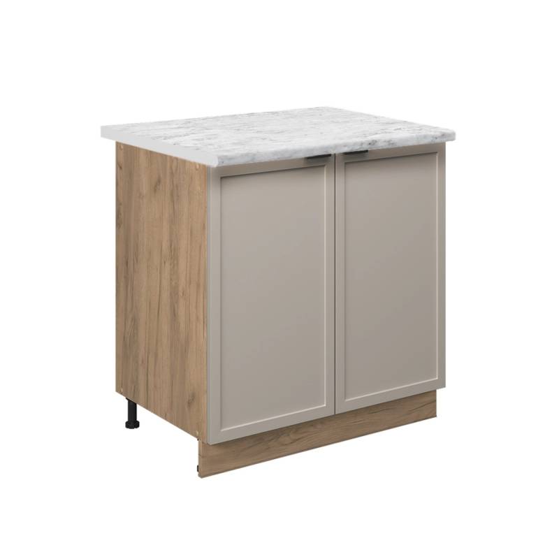 Vicco Spülenunterschrank Fame-Line GrauBeige 80 cm mit Regal AP Marmor mit Goldkraft Eiche Korpus von Vicco