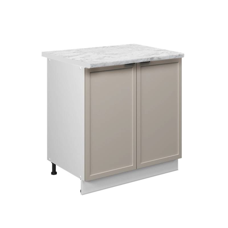 Vicco Spülenunterschrank Fame-Line GrauBeige 80 cm mit Regal AP Marmor mit Weiß Korpus von Vicco