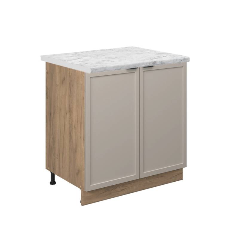 Vicco Spülenunterschrank Fame-Line Küchenunterschrank für die Spüle GrauBeige 80 cm AP Marmor mit Goldkraft Eiche Korpus von Vicco