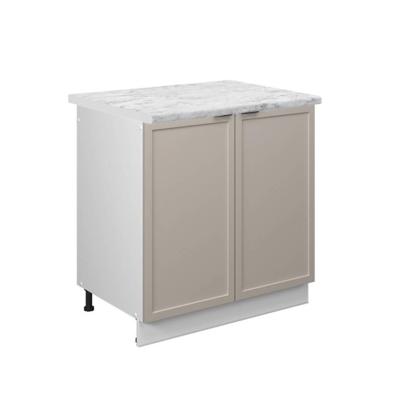 Vicco Spülenunterschrank Fame-Line Küchenunterschrank für die Spüle GrauBeige 80 cm AP Marmor mit Weiß Korpus von Vicco