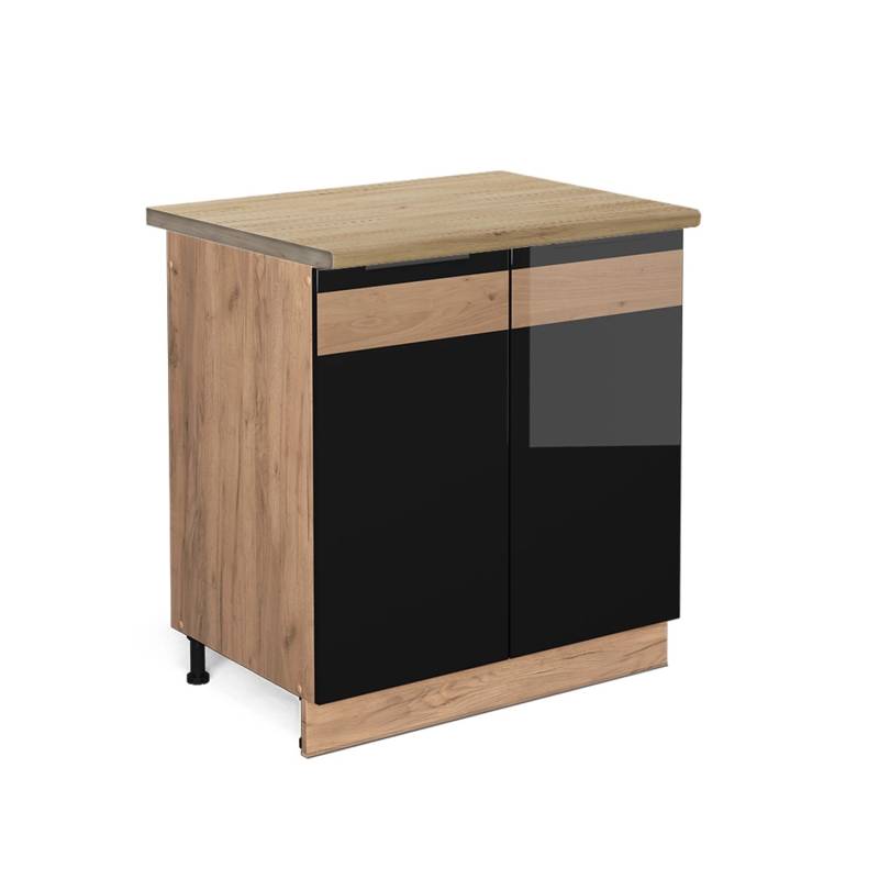 Vicco Spülenunterschrank Fame-Line Schwarz Eiche hochglanz/Goldkraft Eiche 80 cm AP Eiche von Vicco