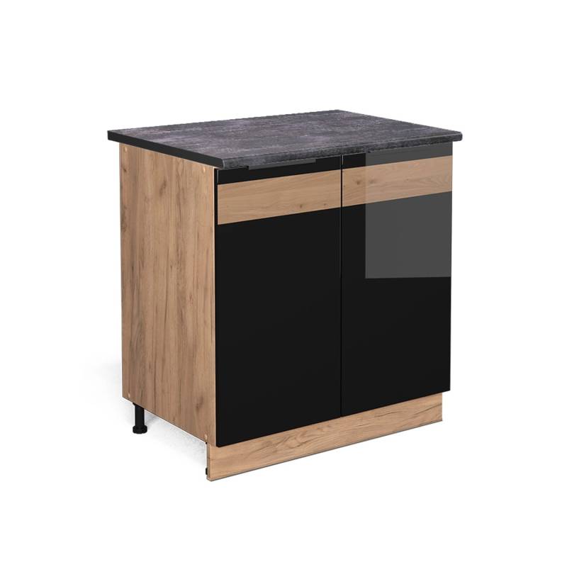 Vicco Spülenunterschrank Fame-Line Schwarz Eiche hochglanz/Goldkraft Eiche 80 cm mit Regal AP Anthrazit von Vicco