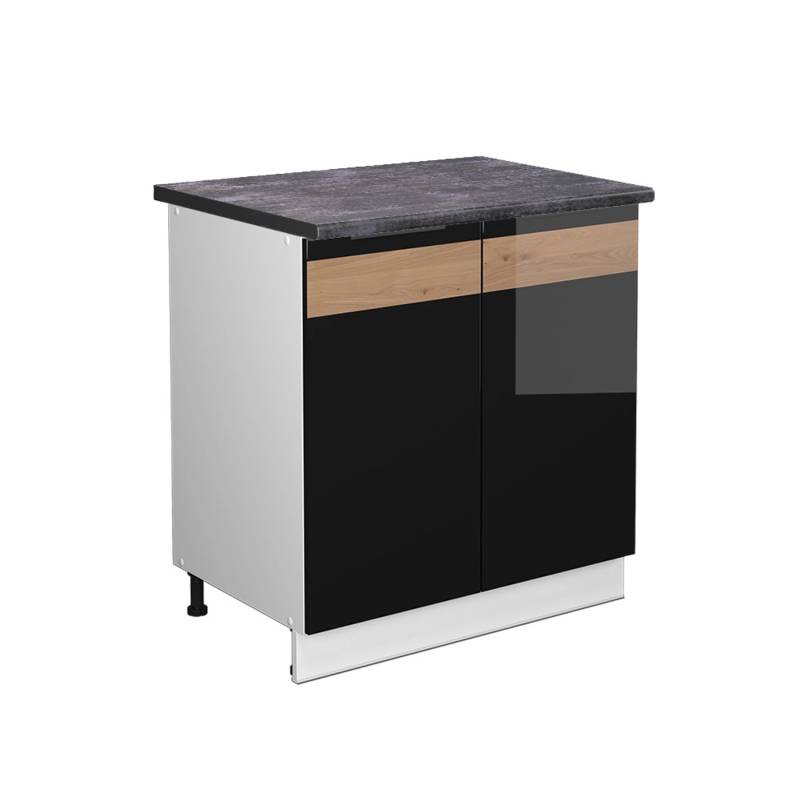 Vicco Spülenunterschrank Fame-Line Schwarz Eiche hochglanz/Weiß 80 cm mit Regal AP Anthrazit von Vicco