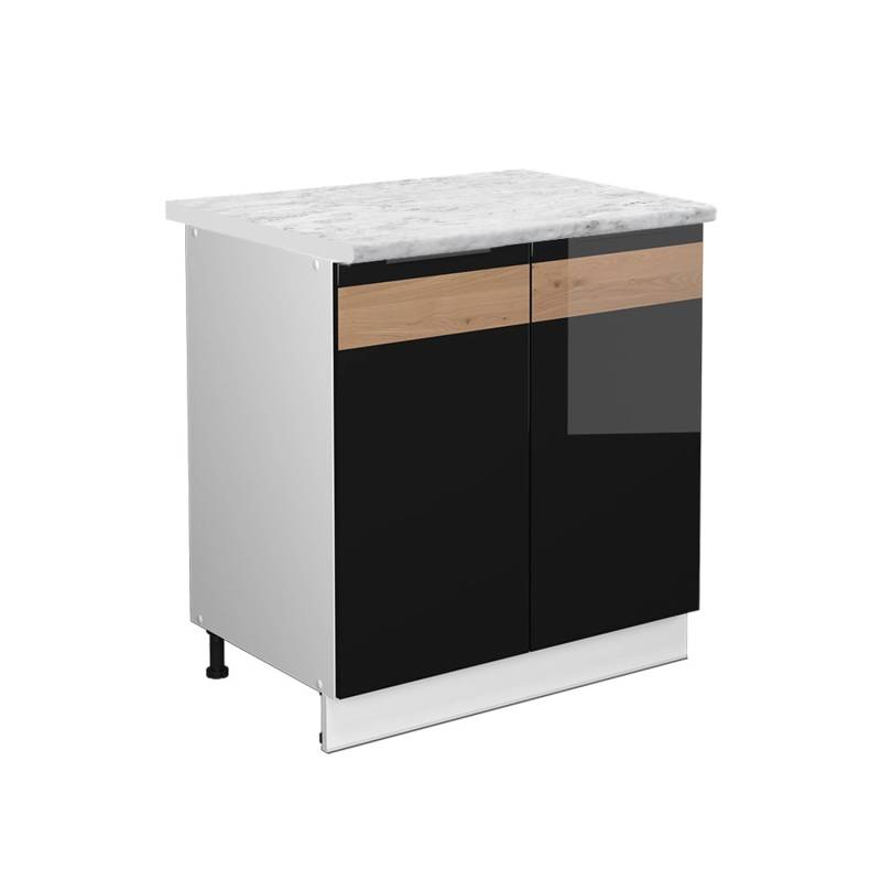 Vicco Spülenunterschrank Fame-Line Schwarz Eiche hochglanz/Weiß 80 cm mit Regal AP Marmor von Vicco